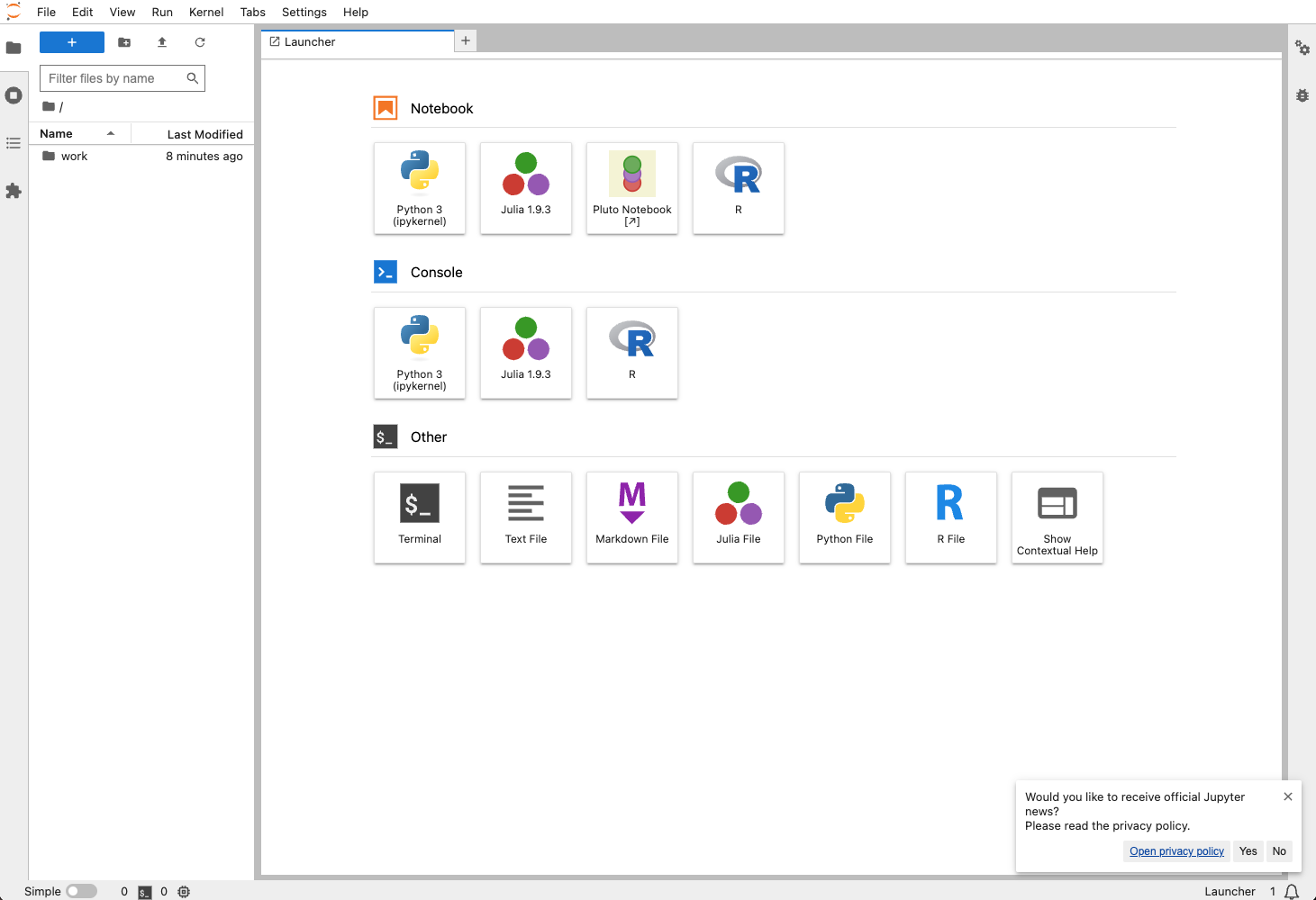 Jupyter Lab Landing Page